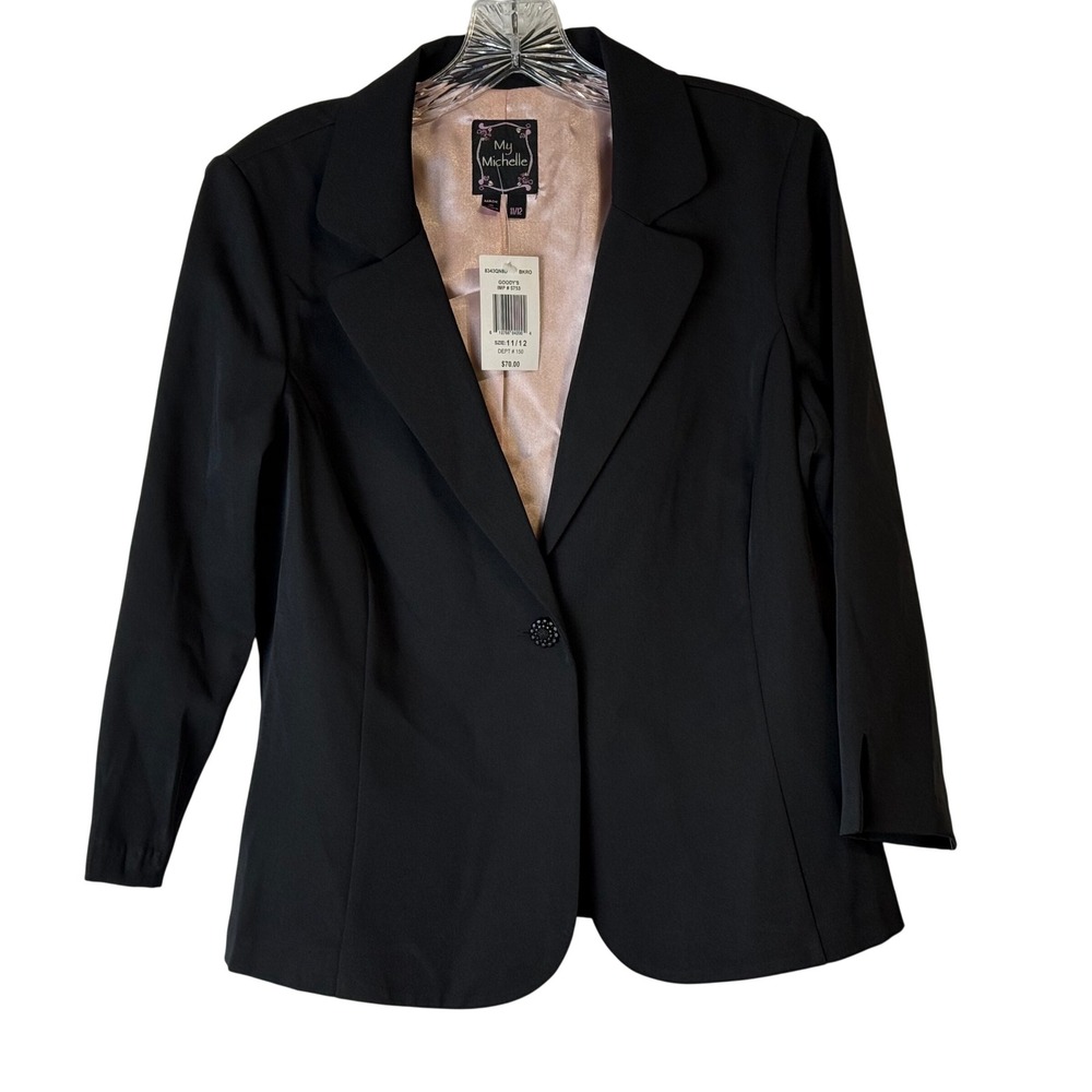 NWT My Michelle Black Single Button Blazer Jacket 3/4‎ sleeve Juniors  Sz 11/12